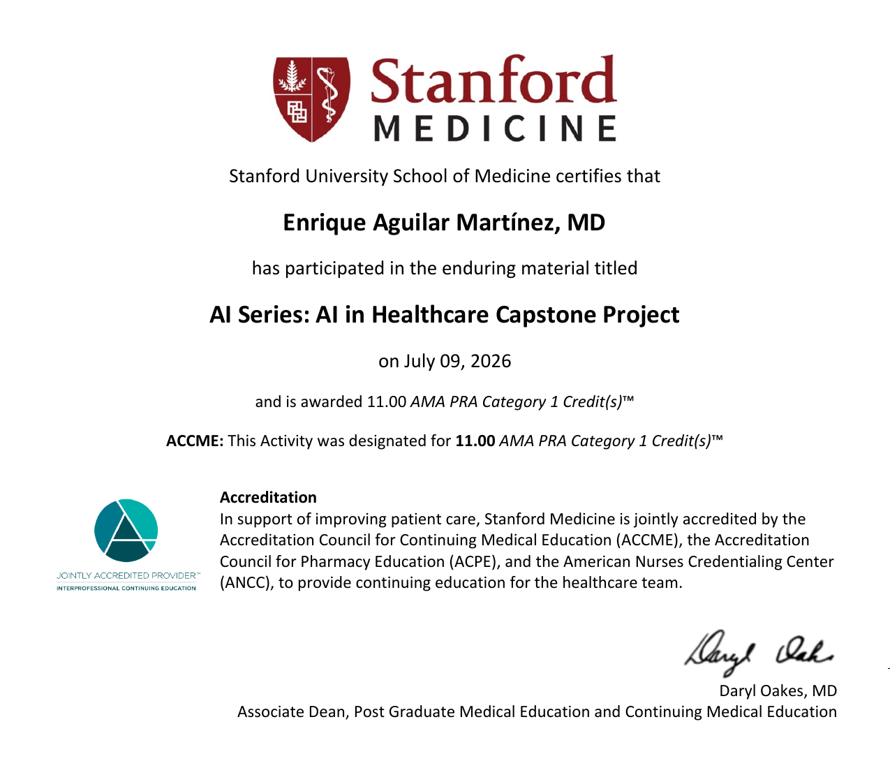 AI Series: AI in Healthcare Capstone Project · 11.00 AMA PRA Category 1 Credits